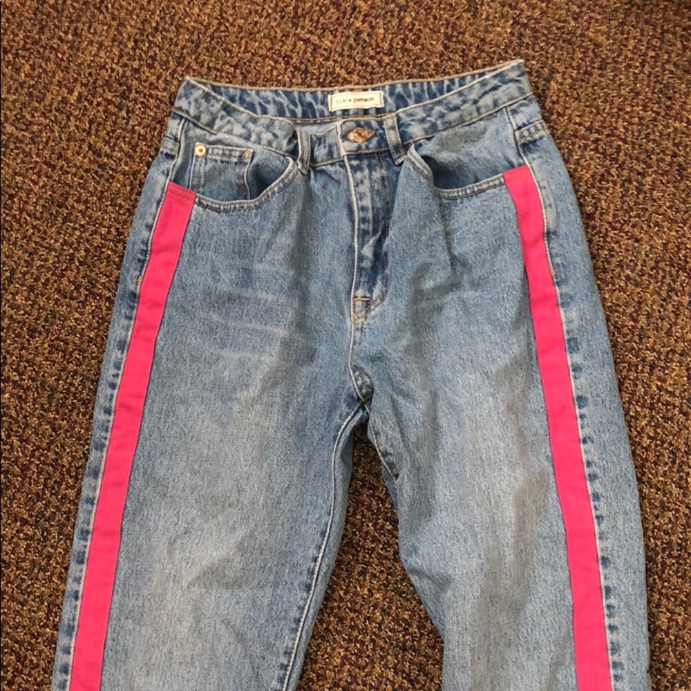 Pink side stripe mom jeans